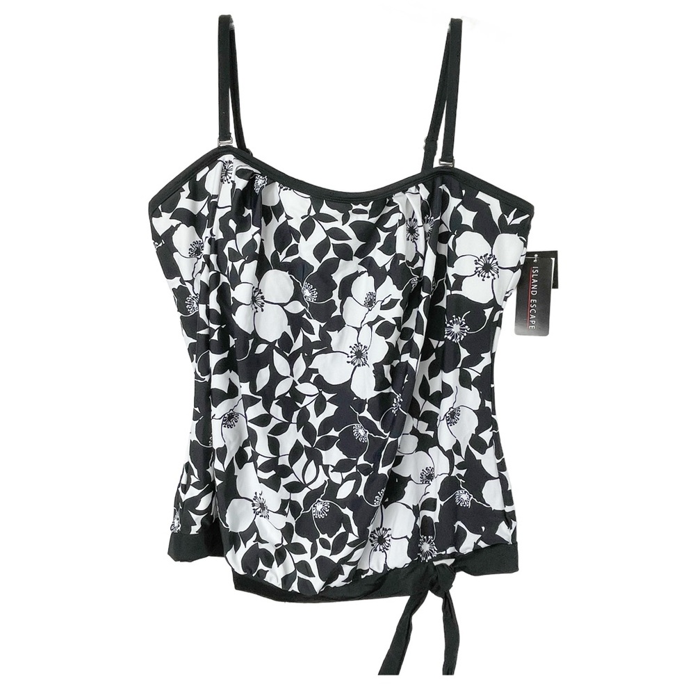 Island Escape Swim Tankini Floral Black White size 16